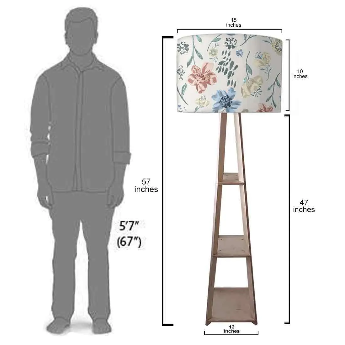 Tall Floor Lamp with Shelves for Living Room - Spring Florals