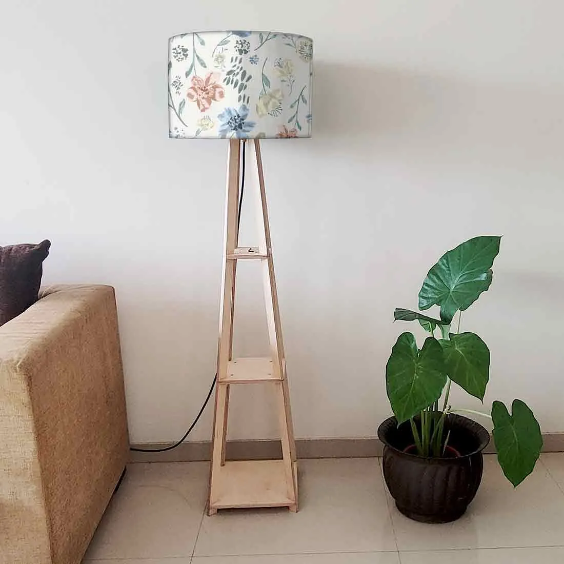 Tall Floor Lamp with Shelves for Living Room - Spring Florals