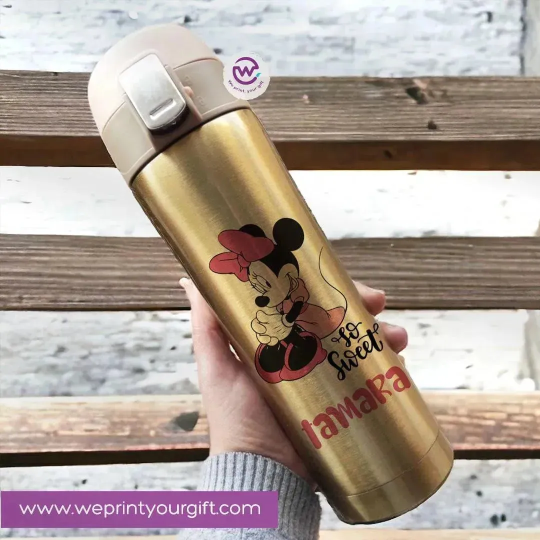 Thermal Mug With lock -Gold-Minnie Mouse