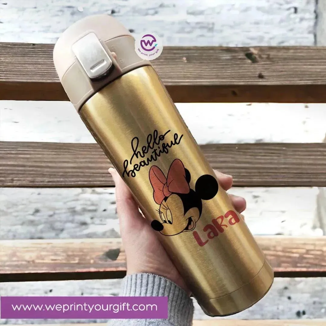 Thermal Mug With lock -Gold-Minnie Mouse