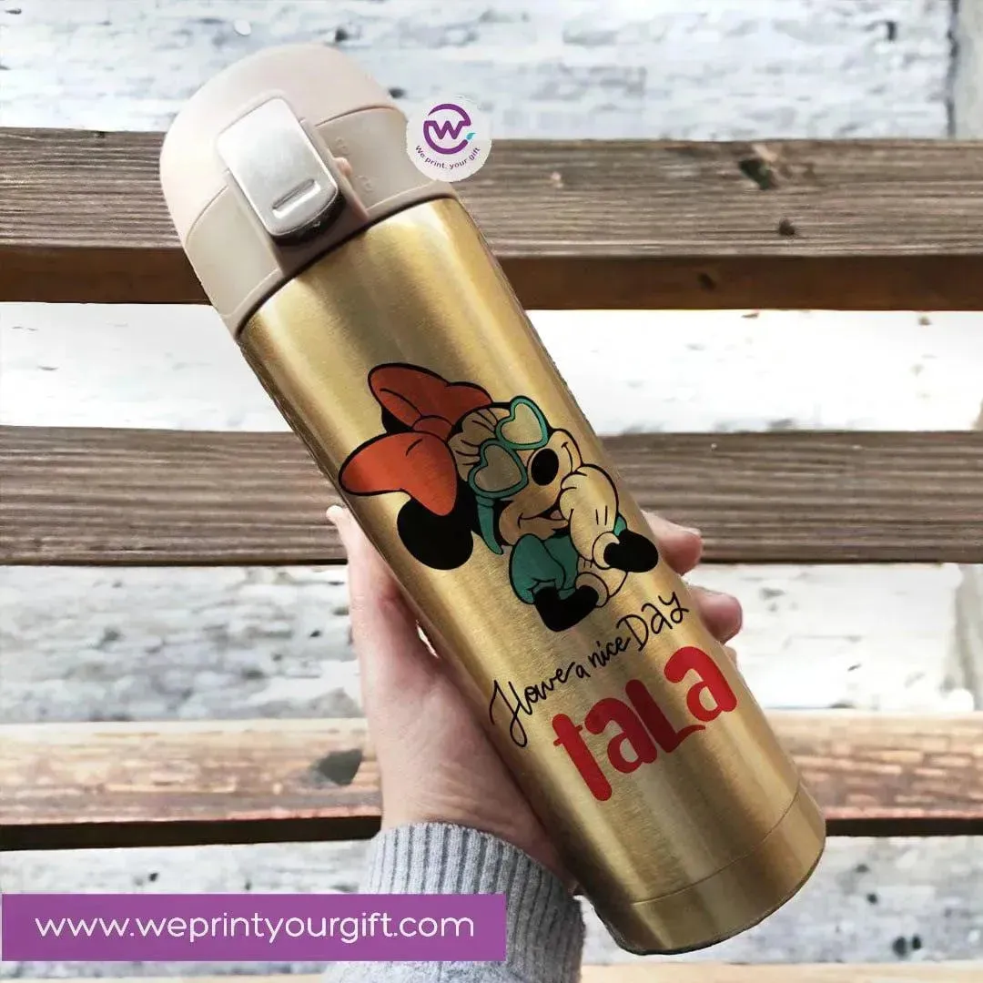 Thermal Mug With lock -Gold-Minnie Mouse