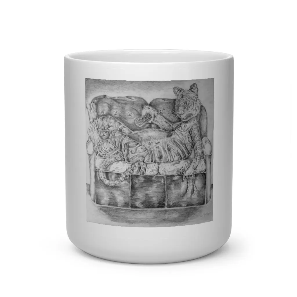 Tiger on a Couch Heart Shape Mug