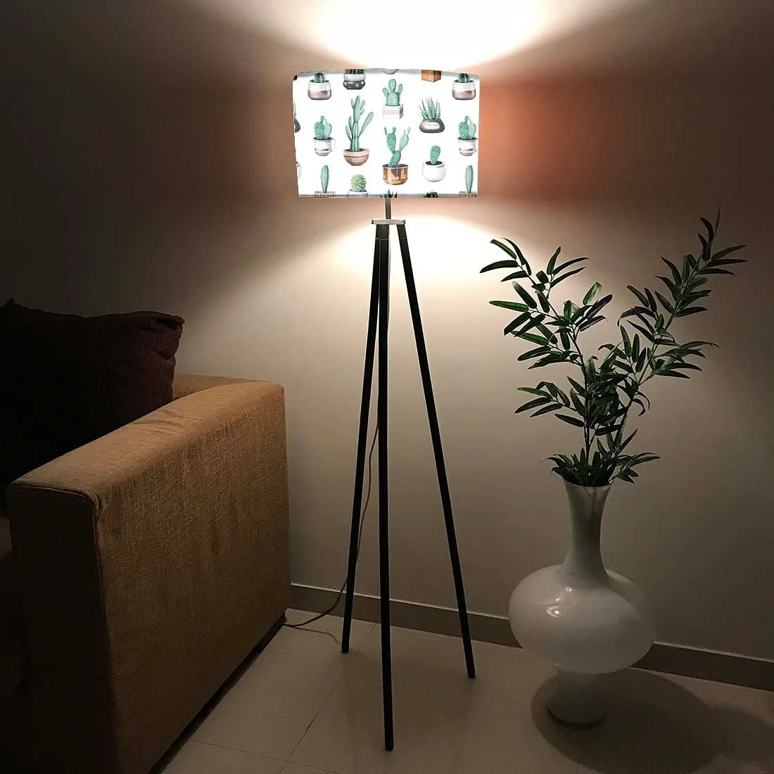 Tripod Floor Lamp Standing Light for Living Rooms -Pots Cactus