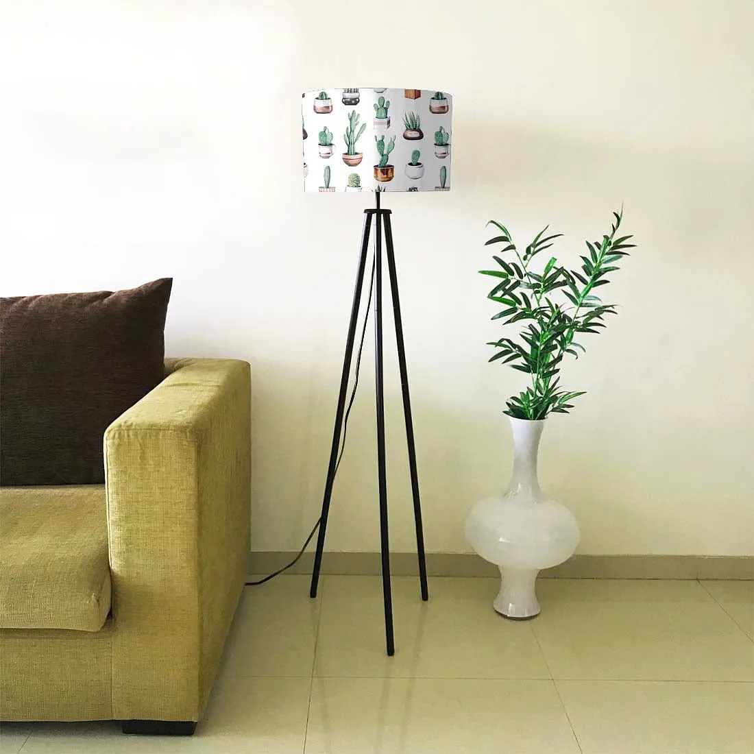 Tripod Floor Lamp Standing Light for Living Rooms -Pots Cactus