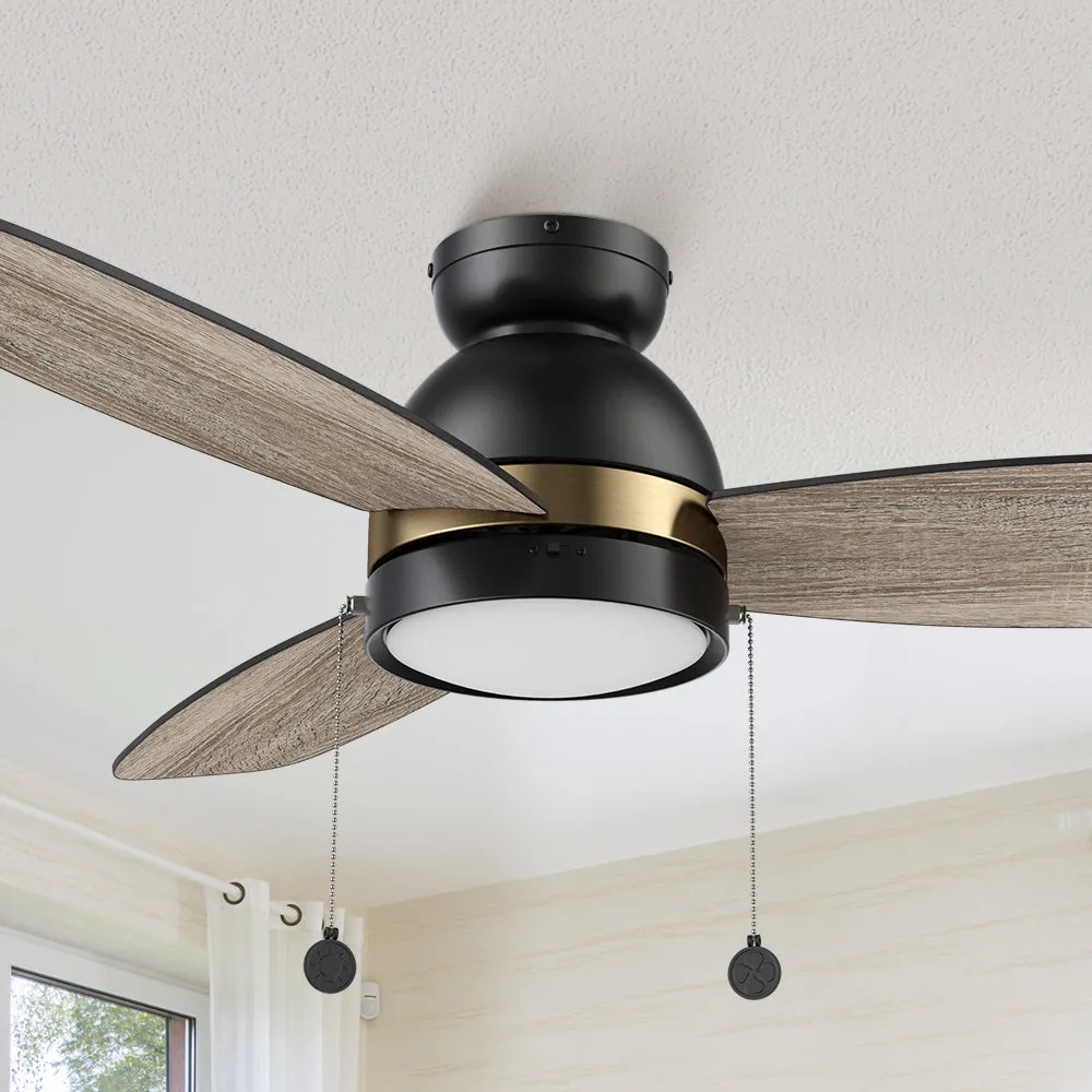 Troyes Flush Mount Ceiling Fan with LED Light and Pull Chain 48 inch