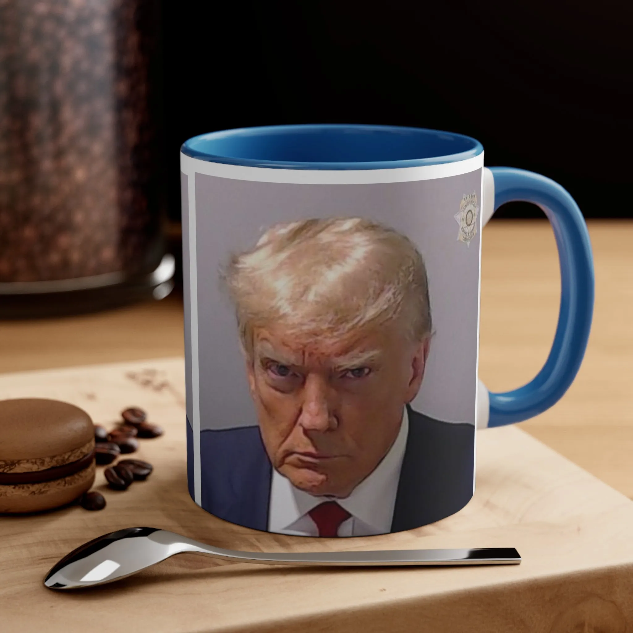 Trump's Mug Shot on a Accent Coffee Mug, 11oz