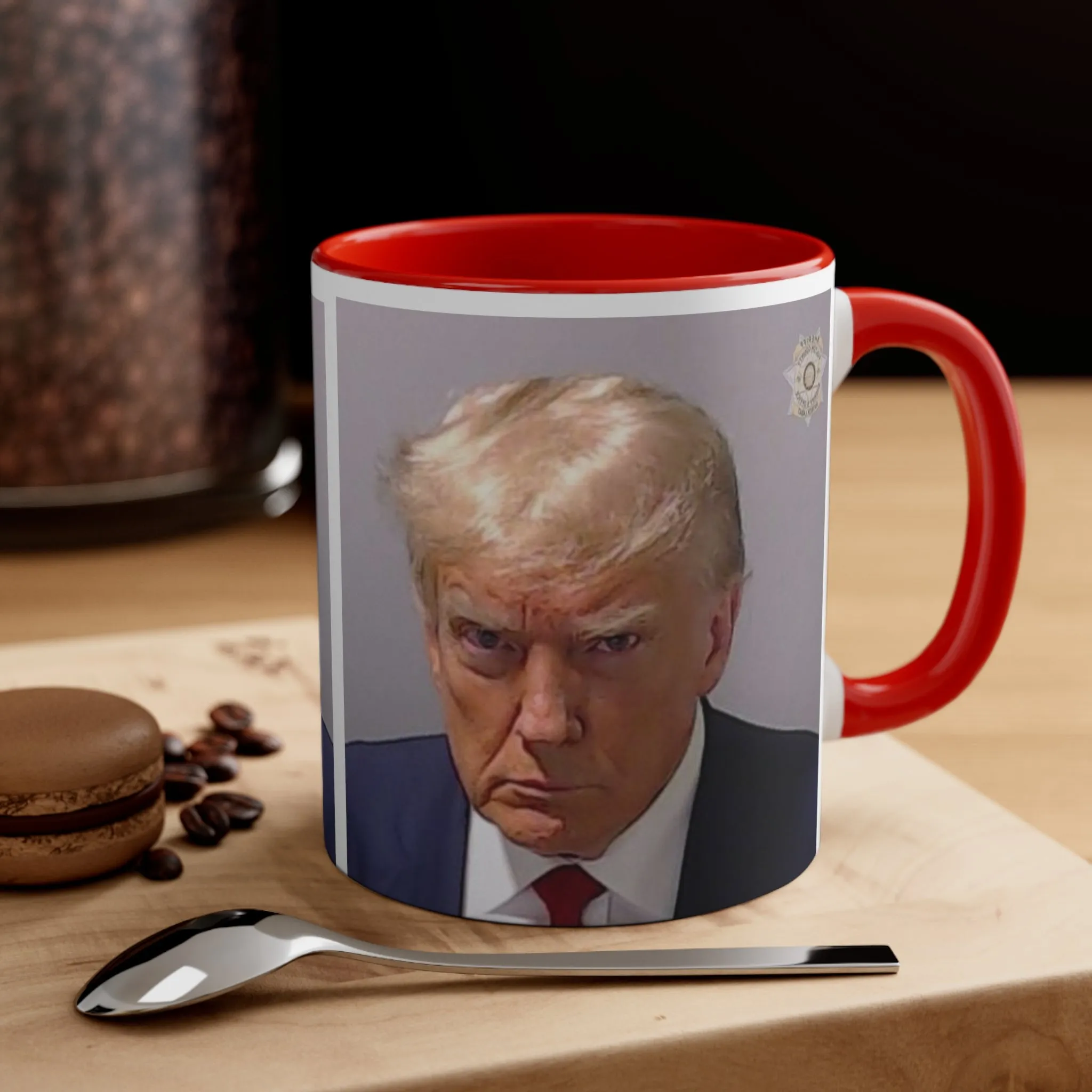 Trump's Mug Shot on a Accent Coffee Mug, 11oz