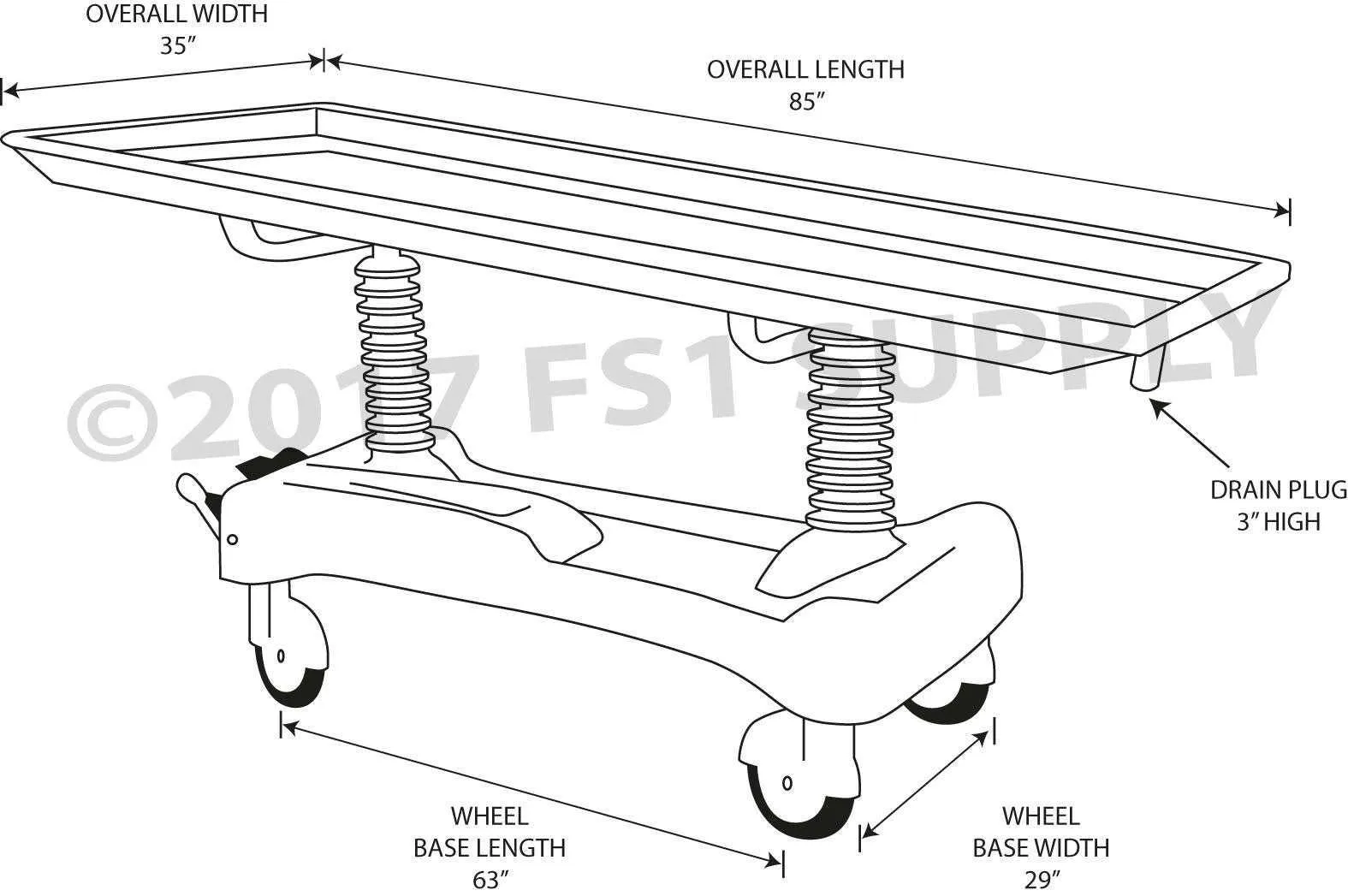 Two Oversized Hydraulic Embalming Table - 35 Inch ($2799 each)