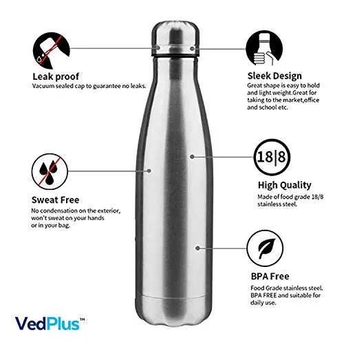 VedPlus™ Stainless Steel Water Bottle, Kids Water Bottle, Office and Sports Water Bottle Leak Proof and Light Weight Water Bottle - 950ml (2 Bottles)