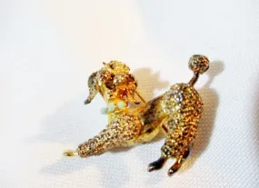 Vintage RETRO GOLD POODLE DOG BROOCH PIN Jewel Pooch Canine Puppy