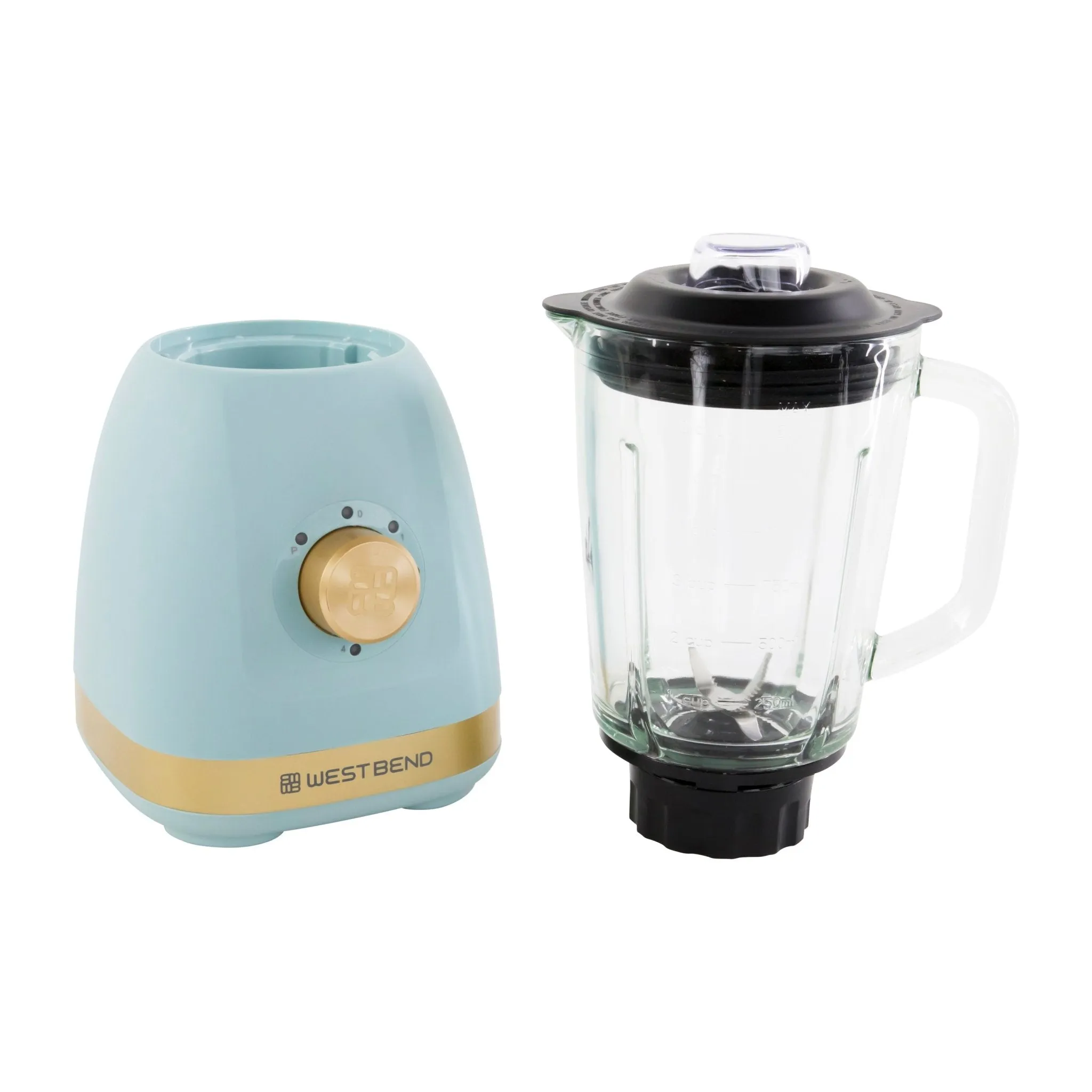 West Bend Timeless 5 Speed Multi-Function Blender, 48 oz Glass Jar, with Travel Cup