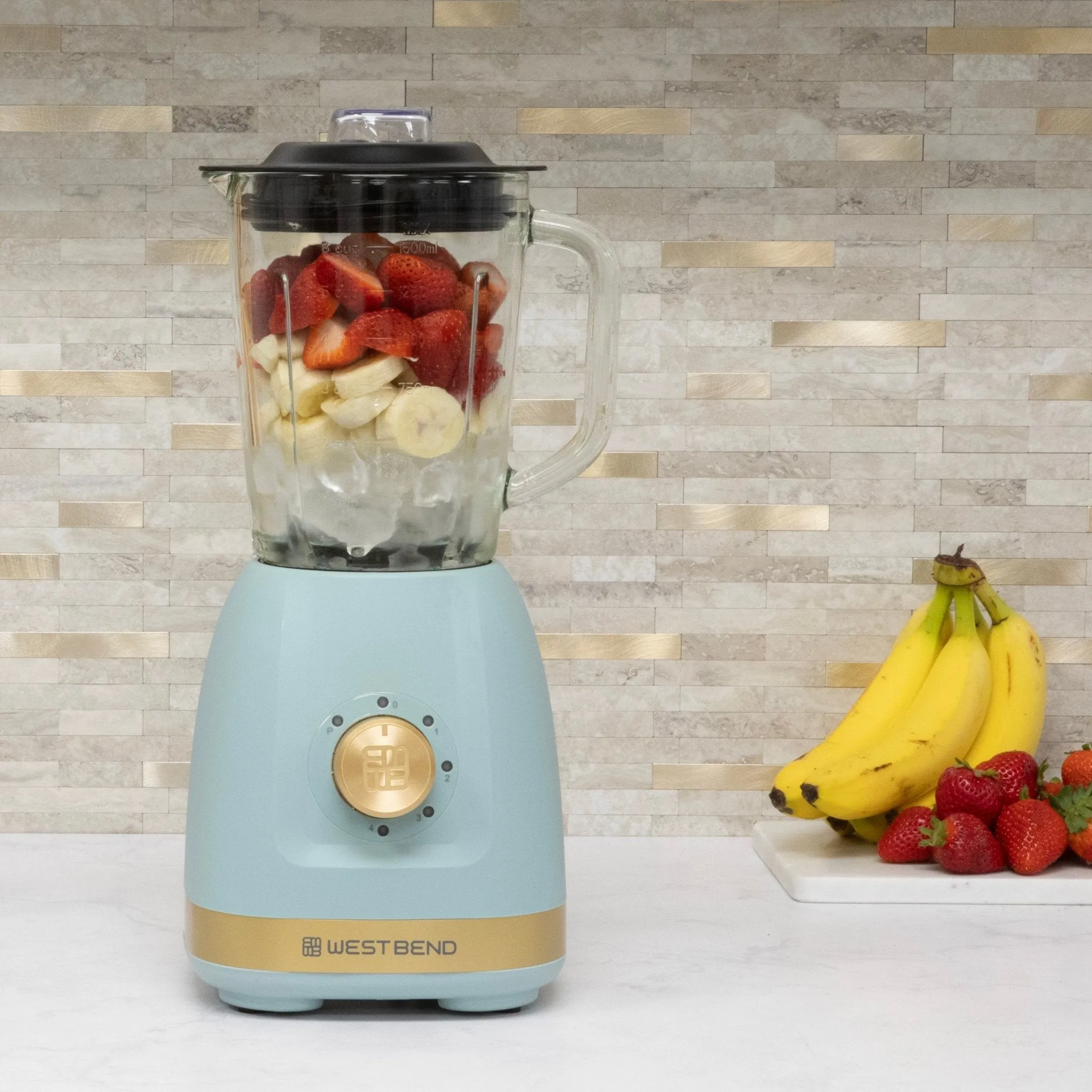 West Bend Timeless 5 Speed Multi-Function Blender, 48 oz Glass Jar, with Travel Cup