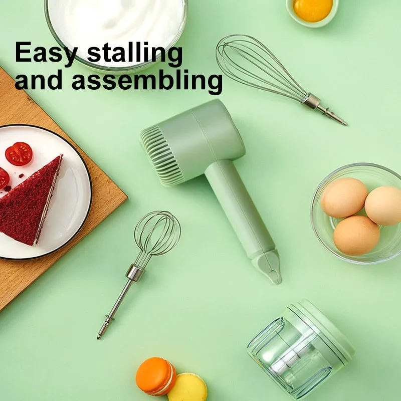 Wireless Portable Electric Food Mixer Hand Blender -3 Speeds - High Power Dough Blender / Egg Beater / Hand Mixer