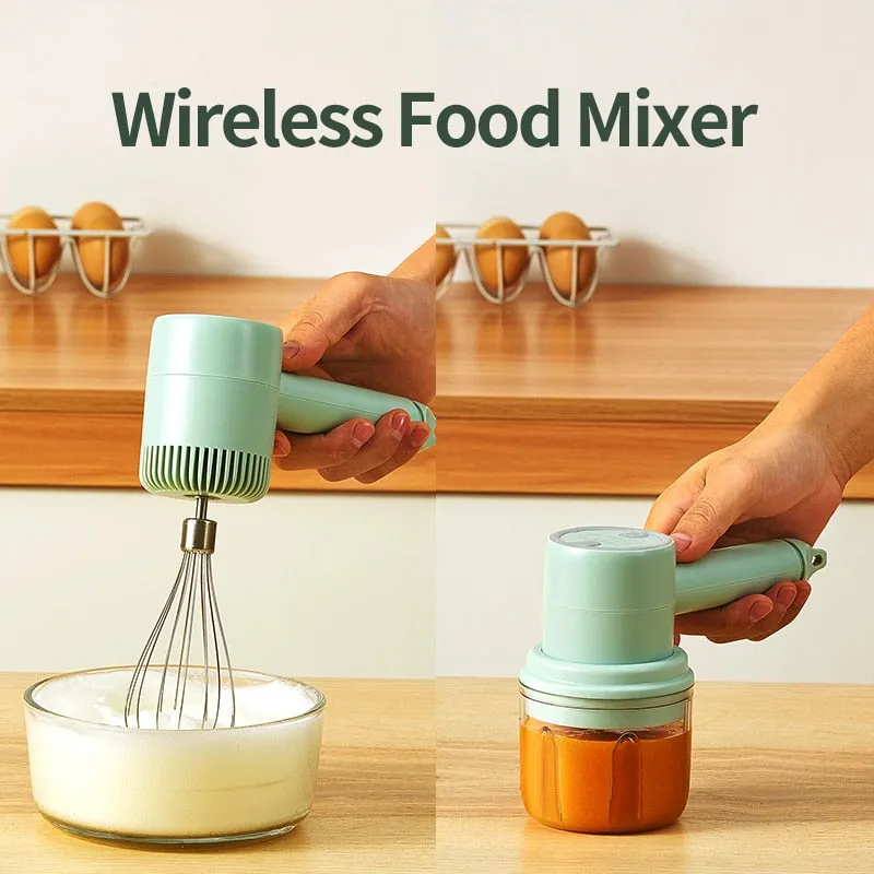 Wireless Portable Electric Food Mixer Hand Blender -3 Speeds - High Power Dough Blender / Egg Beater / Hand Mixer