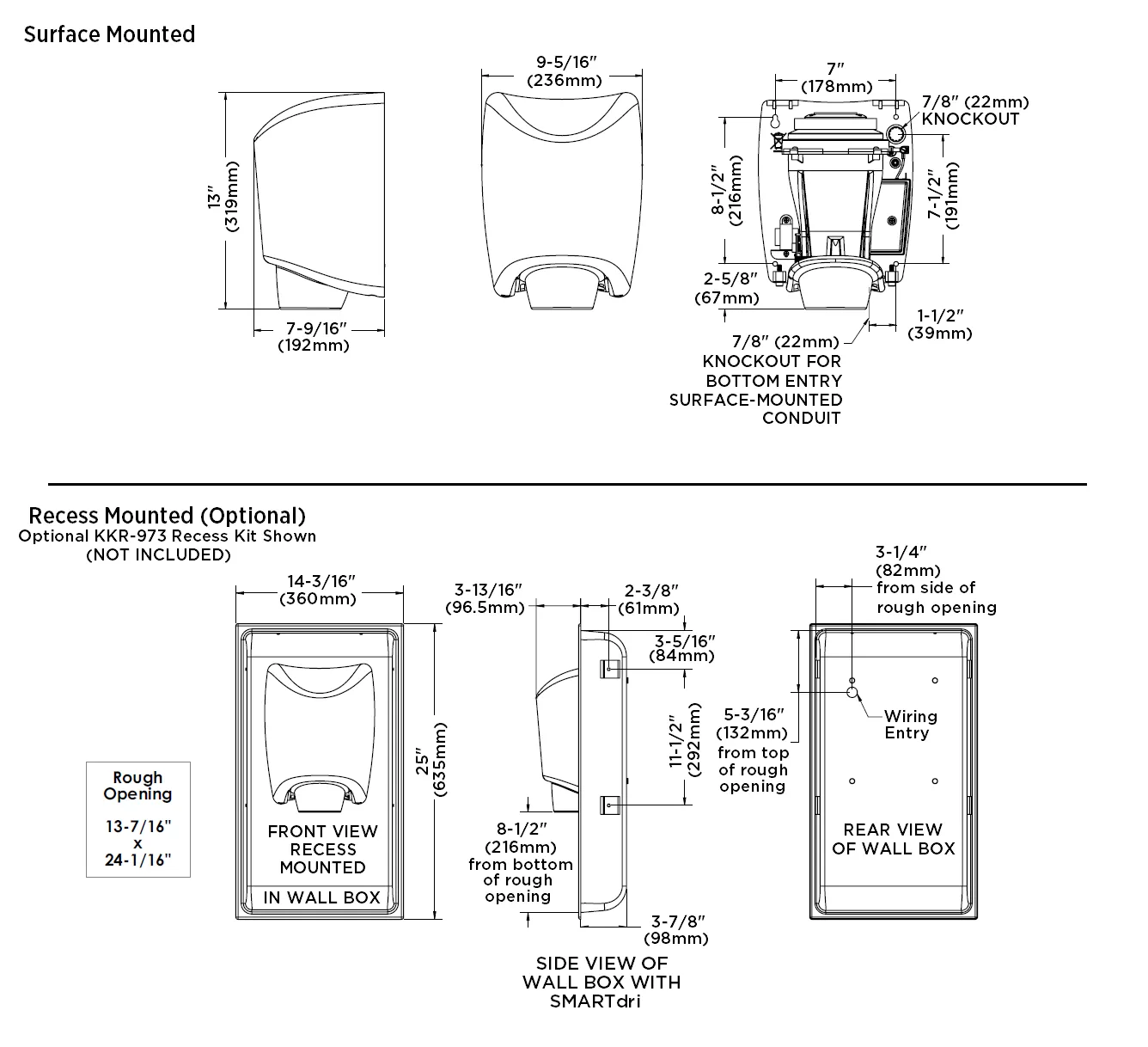 WORLD DRYER® K-973P2 SMARTdri® Plus Hand Dryer - Brushed (Satin) Stainless Steel Automatic Surface-Mounted