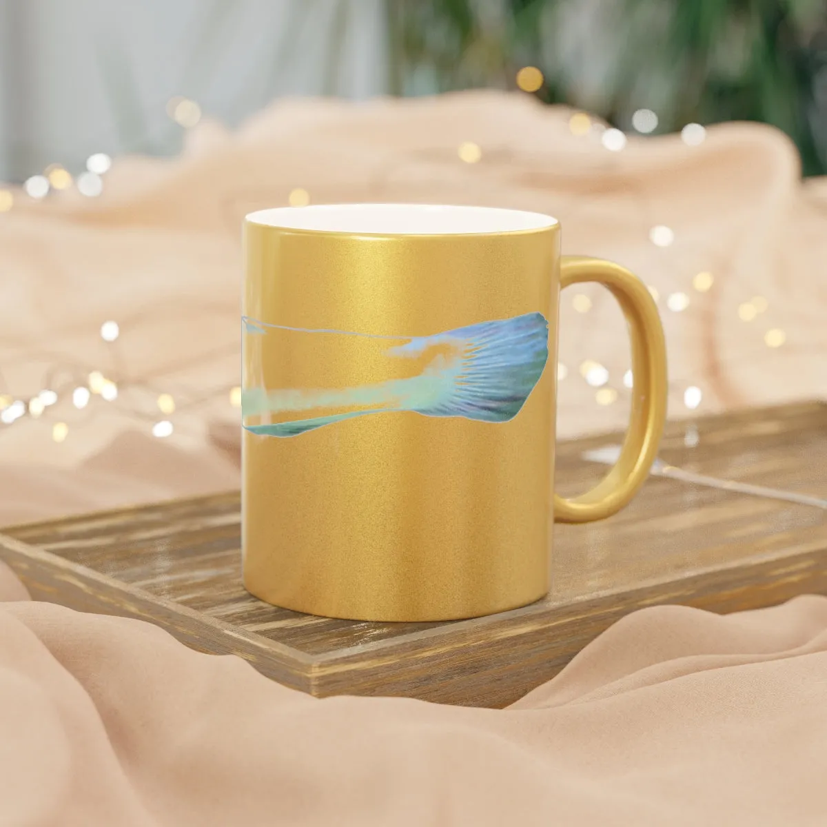 Yellow and White Fish Metallic Mug (Silver / Gold)