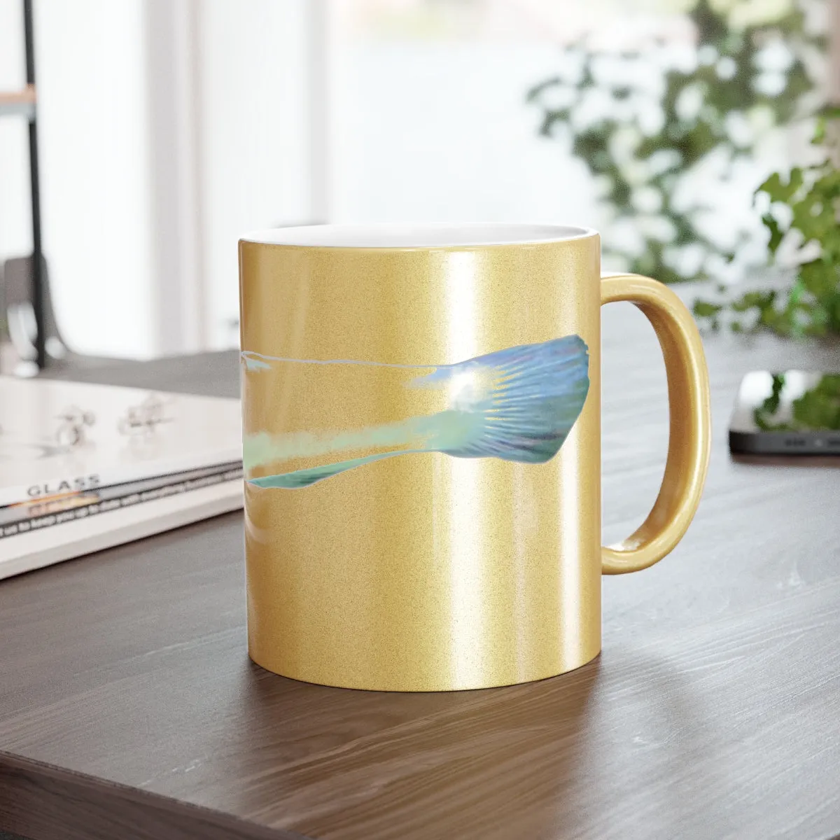 Yellow and White Fish Metallic Mug (Silver / Gold)