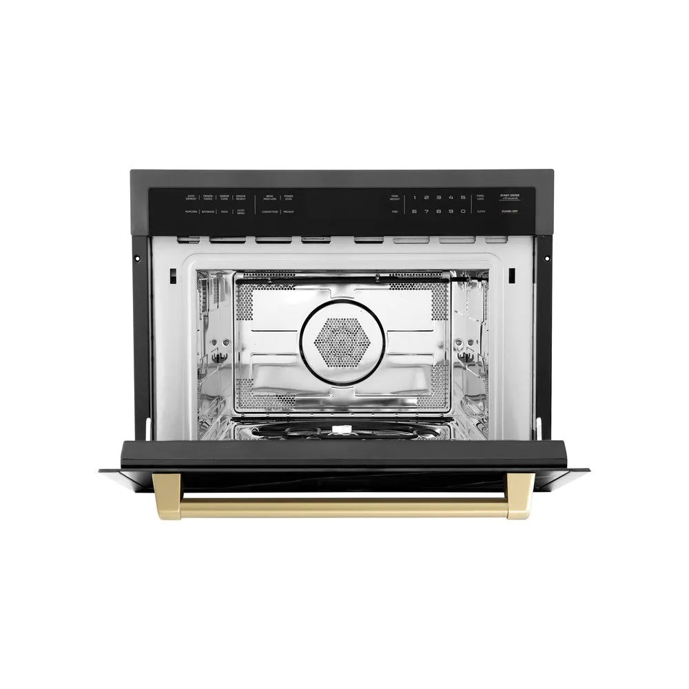 ZLINE Autograph Edition 24 in. 1.6 cu ft. Built-in Convection Microwave Oven in Black Stainless Steel with Champagne Bronze Accents (MWOZ-24-BS-CB)