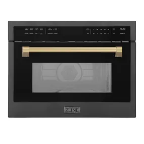 ZLINE Autograph Edition 24 in. 1.6 cu ft. Built-in Convection Microwave Oven in Black Stainless Steel with Champagne Bronze Accents (MWOZ-24-BS-CB)