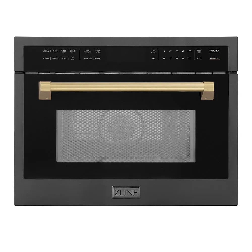 ZLINE Autograph Edition 24 in. 1.6 cu ft. Built-in Convection Microwave Oven in Black Stainless Steel with Champagne Bronze Accents (MWOZ-24-BS-CB)