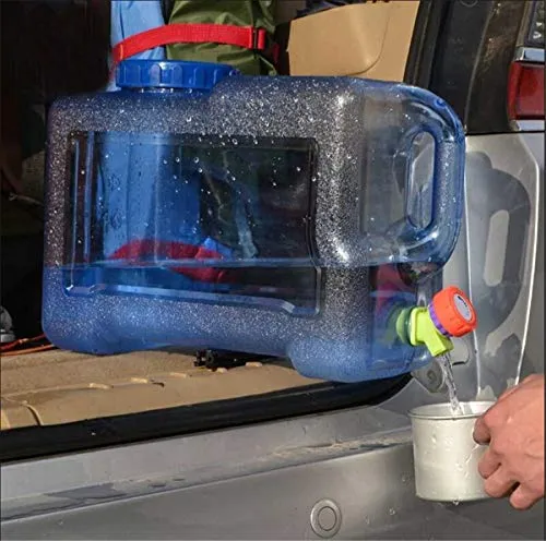 Zzooi 8L/2Gallon Vehicle-Mounted Portable Water Bottle with Handle Outdoor Water Jug with Spigot,Transparent Blue